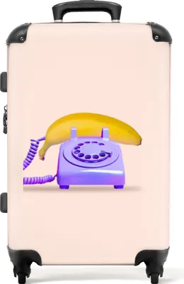 Obrázek produktu pro NoBoringSuitcases.com® Velký kufr - Banán - Telefon - Fialový - Žlutý - Kombinovaný zámek TSA - Pevná skořepina na kolečkách - 72 litrů - Cestovní kufr - 66 cmKufr střední 67x43x25 cm, 72L,