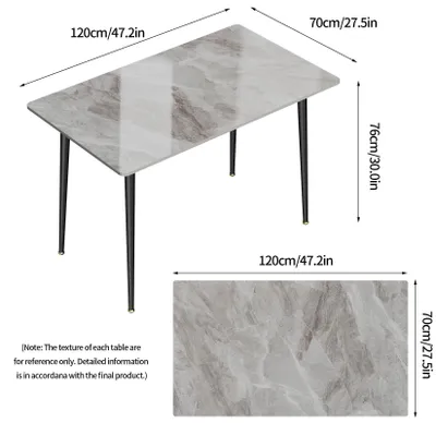 Produktbild von Esstisch 120 cm - Rechteckiger Küchentisch für 4–6 Personen - Sinterstein Tischplatte mit Marmoroptik - Metallgestell - Modernes minimalistisches Design - Grau