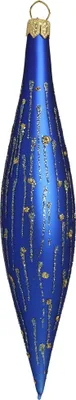A single blue Christmas ornament with gold accents.