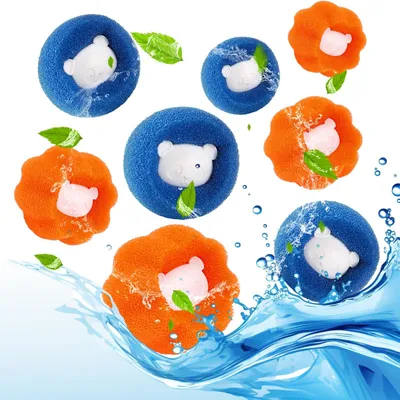 Produktbild von Waschmaschinen-Tierhaarentferner – 8er-Pack wiederverwendbare Fusseln-Entferner – Blau und Orange