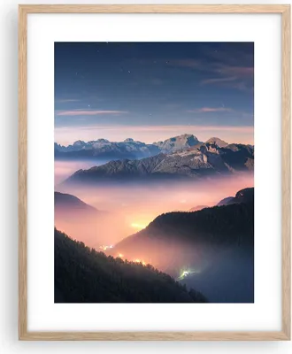 Produktbild von Gerahmtes Poster - Rahmen in heller Eiche - Berge Wolken Nebel - 40x50 cm - Wand Bild - Wanddeko - Wandbilder - Kunstposter - Wandposter - Bilderrahmen - Bilder - Kunstdruck - P2NPA40x50-5004