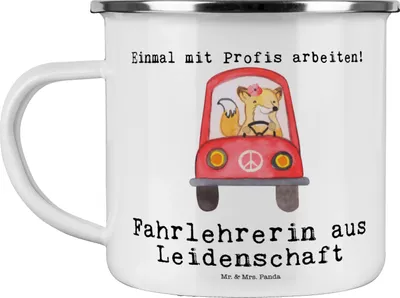 Produktbild von Mr. & Mrs. Panda Pott Fahrlehrerin Leidenschaft - Weiß - Geschenk, Spruch, Fahrschule, Witzig, Lustig, Kaffeepott, Tasse Emaille, Teetasse, Beruf, Campingtasse
