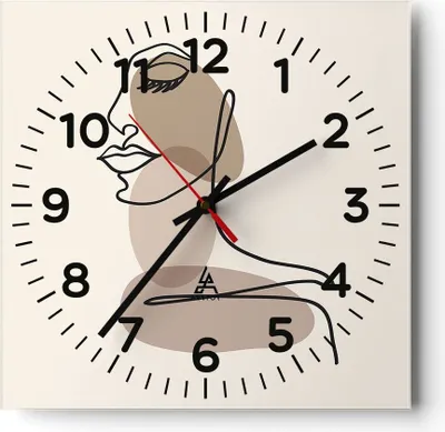 Produktbild von Wanduhr - Quadrat - Glasuhr - Zeichnung einzeilig Frau - 40x40cm - Schleichendes Uhrwerk - Lautlos - zum Aufhängen bereit - Dekoration Modern - Wanddekoration aus Glas - C4AC40x40-4612