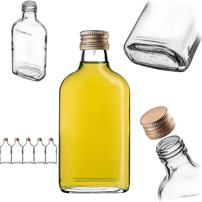 Obrázok produktu pre KADAX fľaša na hip 200ml, 5 kusov, malé sklenené fľaše so skrutkovacím uzáverom, fľaše, prázdne fľaše na plnenie, mini fľaše na likéry, fľaše na pálenku (zlaté)