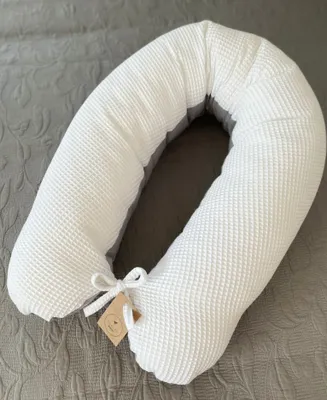 Produktbild von 170 cm M/L Kissen Seitenschläferkissen Schwangerschaftskissen Stillkissen Bezug Waffelpique  WEIß/ Glatt Grau Relaxkissen Schlafen LOOLAY