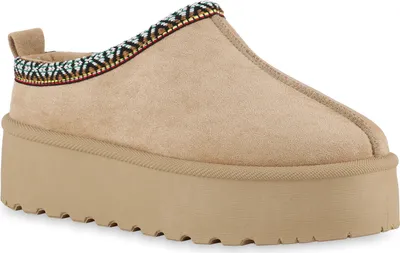 Produktbild von VAN HILL Damen Warm Gefütterte Pantoffeln Hausschuhe Bequeme Prints Schuhe 841495, Farbe: Khaki, Größe: 38