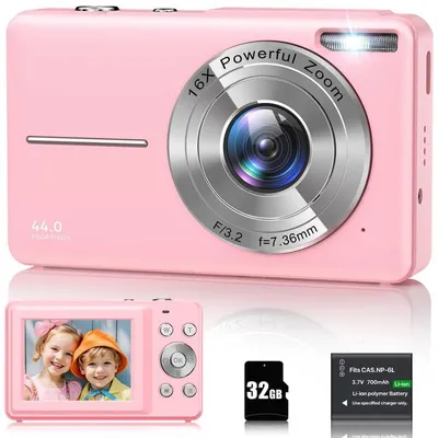 Produktbild von Digitalkamera 1080P 44MP, Kompaktkamera & Vlogging Kamera (16X Digitalzoom, 2,4" LCD, 32GB Karte, 1 Akku) Fotokamera für Kinder Teenager Anfänger
