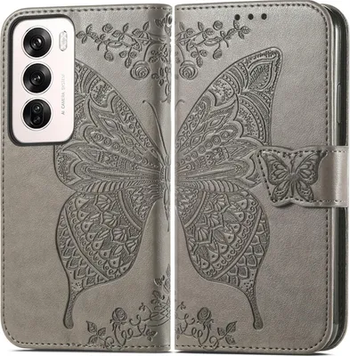 Produktbild von Mobigear Butterfly  OPPO Reno 12 Pro Hülle Klapphülle Geldbörse - Grau
