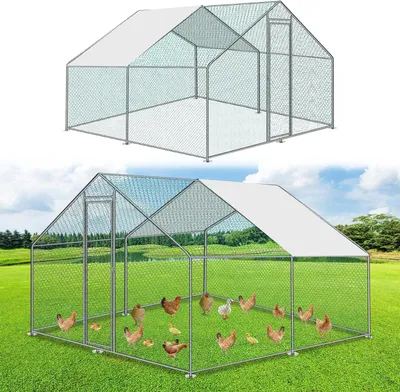 Image de Volière pour poulets - Enclos pour volailles - Poulailler - Enclos extérieur - Cage pour lapins - Structure en acier galvanisé robuste