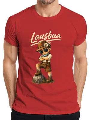 Immagine prodotto di Pantaloni in pelle "Lausbua", tipici della Baviera, abbigliamento tradizionale, perfetti per l'Oktoberfest. Vestito tradizionale "Dirndl" da donna, maglietta da uomo con motivo alpino, colore rosso, taglia XXL