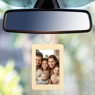 Produktbild von Houten Autolijst Set mit 2 Stücken - Fotohalter mit Holzrahmen - Dekorative Hängeframes für Auto-Rückspiegel