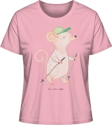 Produktbild von Mr. & Mrs. Panda Damen Basic T-Shirt Maus Walking Größe L - Baumwolle Pink - Geschenk, Baumwoll, Schnelles Gehen, Oberteil, Walken, Kurzarmshirt, Spazieren, Jersey Shirt