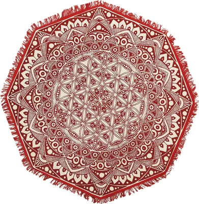 Obrázok produktu pre BELIANI Koberec červená biela bavlna ø 120 cm orientálny vzor so strapcami okrúhly tvar ručná výroba moderný boho štýl obývačka spálňa