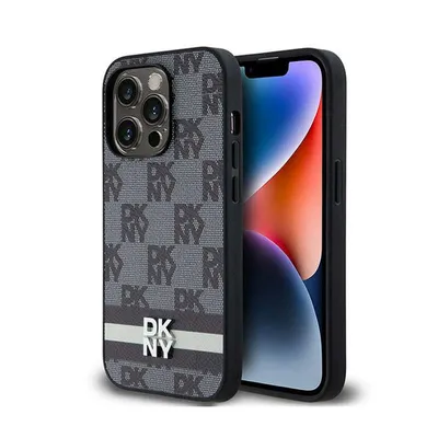 Obrázek produktu pro Etui Dkny Leather Checkered Mono Pattern & Printed Stripes Na Iphone 14 Pro - Černé