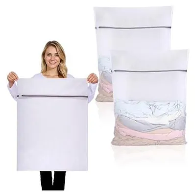 Produktbild von 2 Stück Wäschenetz Groß, 60 x 80 cm Wäschenetz für Waschmaschine Wäschesack Groß Wiederverwendbar Wäschesack Waschmaschine mit Reißverschluss für Hemden Pullover Mäntel Hosen (XXL, Weiß)
