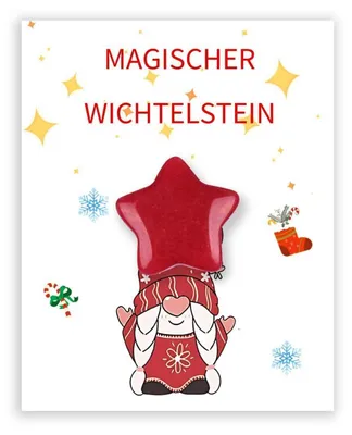 Immagine prodotto di Set regalo: Pietra natalizia rossa, "Elfo Magico", dimensioni 2-3 cm, con biglietto di auguri natalizio