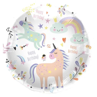Productafbeelding van Folieballon "Happy Birthday" met eenhoorns, 45 cm