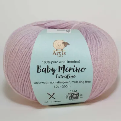 Productafbeelding van Baby Merino Extrafine Art'is garen, 100% wol | Vrij van mulesing en superwash behandeling (50g / 200m) (74 pastelpaars)