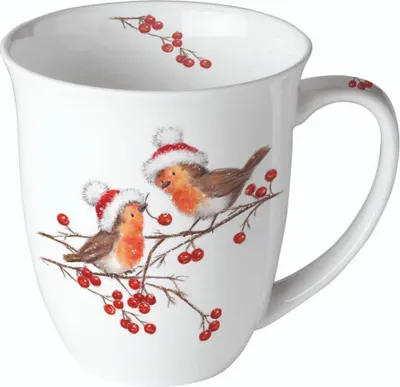 Produktbild von Porzellan-Becher 0,4 L - Christmas robins white