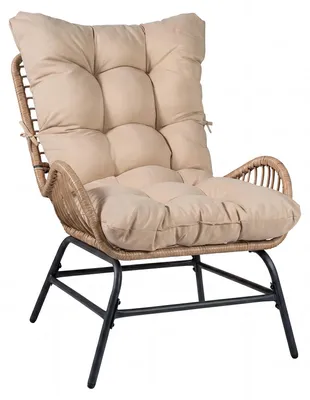 Produktbild von COSTWAY Gartenstuhl Polyrattan Wetterfest, Gartensessel mit dickem Kissen, Rattansessel XXL, Terrassenstuhl, Rattanstuhl bis 150 kg belastbar, Khaki