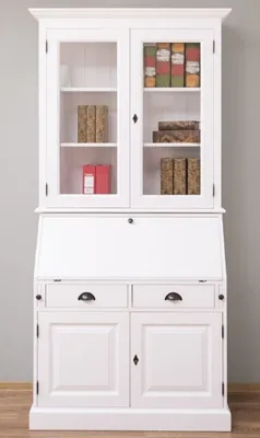 Produktbild von Casa Padrino Landhausstil Büroschrank Weiß 110 x 49 x H. 219 cm - Massivholz Schrank - Bücherschrank - Regalschrank - Wohnzimmerschrank - Landhausstil Möbel