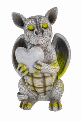 Gartenfigur Drachenkind mit Herz, Polyresin, 25x16x15 cm