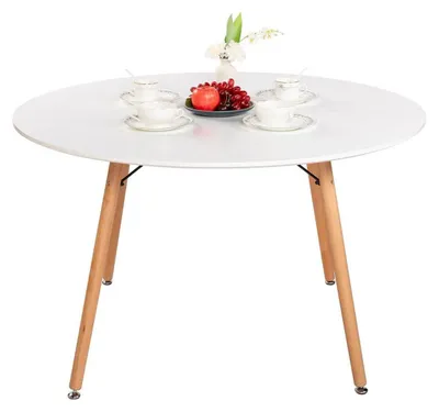 Obrázok produktu pre Okrúhly jedálenský stôl, priemer 120 cm, biela farba, buk, škandinávsky štýl, moderný dizajn, výška 74 cm