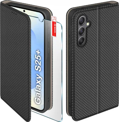 Immagine prodotto di Etui z klapką do Samsung S25+ Plus Zamykane Czarne Futerał + Szkło 9H
