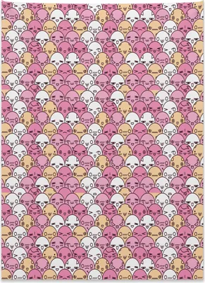 Produktbild von Abakuhaus Anime Wandteppich, Kawaii Gesichter Spaß Muster aus Weiches Mikrofaser Stoff Kein Verblassen Klare Farben Waschbar, 110 x 150 cm, Hellrosa Weiß und Pfirsich