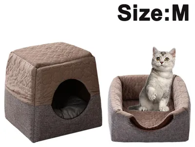 Produktbild von s Katzenbett für Katzen/Kätzchen/kleine Hunde, Höhlenbett mit abnehmbarem Kissen und Decke, faltbar, für drinnen und draußen