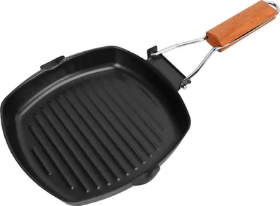 Obrázek produktu pro Pánev, skládací, nepřilnavá, přenosná, proti opaření, dřevěná rukojeť, steak na vaření, kempování, jídlo, 20 cm
