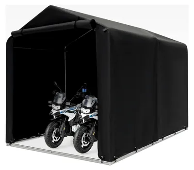 Produktbild von Garagenzelt, 218x160x164cm wasserdicht mit aufrollbarer Reißverschlusstür und stabilem Metallrahmen, Lagerzelt für Fahrräder, Gartengeräte, Motorräder (Schwarz)