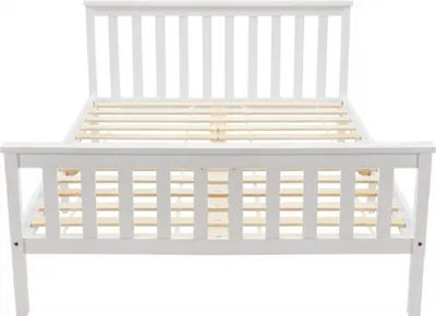 Produktbild von Flieks Klassische Betten 140x200cm Bettgestell mit Lattenrost und Kopfteil Doppelbett Holzbett Jugendbetten Massivholzbett Kinderbett Weiß