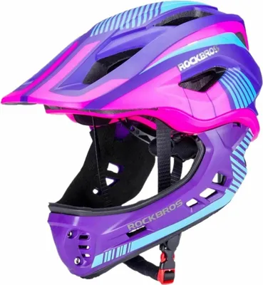 Produktbild von Rockbros Tt-32Sbpp-S Kinderfahrradhelm mit abnehmbaren Backen Größe S - lila und rosa