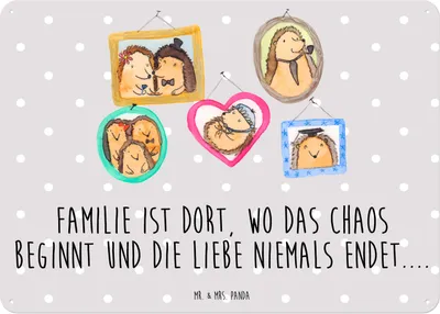 Produktbild von Mr. & Mrs. Panda tafel Igel Familie DIN A5 - Grau Pastell - Geschenk, Liebe, Retro Blechschild, Papa, Mama, Magnetschild, Bruder, Schild, Türschild, Bilder, Wandbild