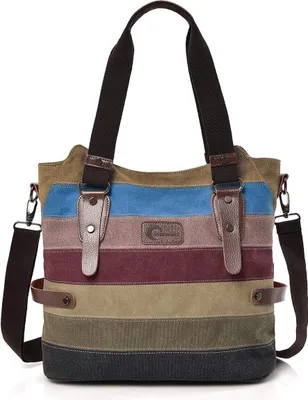 Produktbild von Damen Handtasche, Canvas Tasche Multi-Color Streifen Umhängetasche, Tote Große Kapazität Shopping Casual Crossbody Hobo Bag