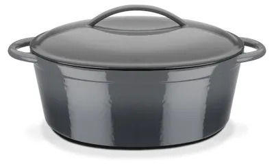 Produktbild von GSW Gusseisen ovaler Bräter Grey Shadow 33x25cm / 7 Ltr., Gusseisen, Ovaler Bräter mit Deckel ø ca. 33 x 25 x H 13,0cm