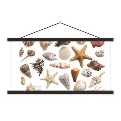 Produktbild von MuchoWow® Textilposter Muschel - Seestern - Weiß 150x75 cm mit schwarzem Rahmen - Posterleiste
