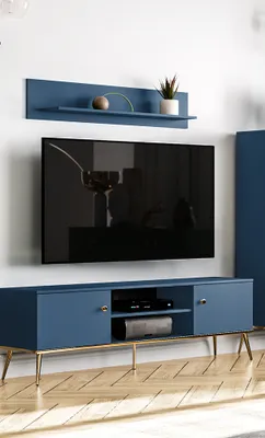 Produktbild von Wohnwand dunkelblau MONTPELLIER-131, modern, 2-teilig mit Lowboard & Wandboard