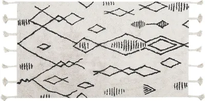 Obrázok produktu pre BELIANI Koberec biela a čierna bavlna 80 x 150 cm geometrický vzor strapce orientálny boho