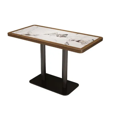 Produktbild von Moderner Esstisch mit weißer Sinterstein & schwarzem Metallgestell – Quadratischer Tisch für Küche & Esszimmer 120x60x75cm
