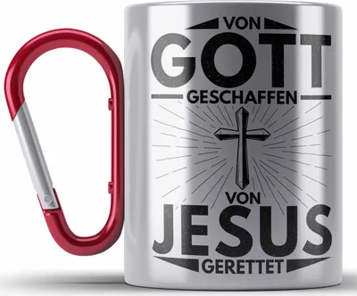 Produktbild von Trendation - Christentum Geschenk Edelstahl Tasse Karabiner Christ Kirche Galuben Geschenk Ostern (Rot)