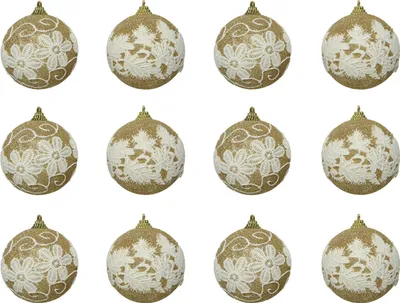 Produktbild von Weihnachtskugeln Kunststoff mit Spitze 8cm champagner / gold, 12er Set