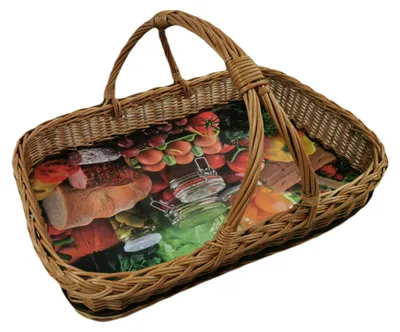 Produktbild von Weidentablett mit Querstange 50x35x29 cm Rechteckig Braun