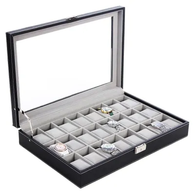 Produktbild von Große Uhrenbox für 24 Uhren - Glasfenster - abschließbar - 35 x 22 x 8 cm