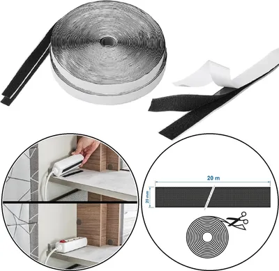 Produktbild von Schwarzes Klettband selbstklebend 20 mm 20 m Set Hakenband Flauschband zuschneidbar starker Halt auf glatten Oberflächen