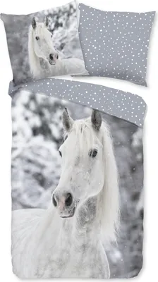 Produktbild von Duvet cover Good Morning 135x200 + 1* 80x80 cm - White horse in the snow