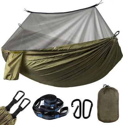 Productafbeelding van Famanu hangmat met muggennet - draagbaar, weerbestendig, draagvermogen van 300 kg, afmetingen 275 x 140 cm