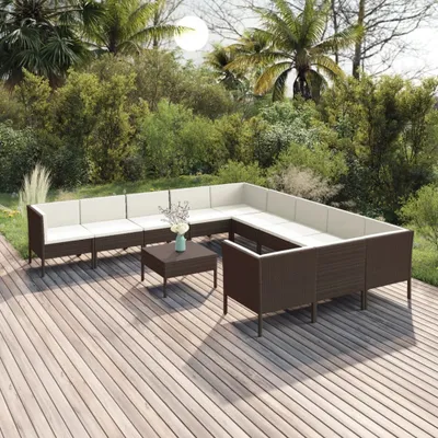 Produktbild von 12-tlg. Garten-Lounge-Set mit Auflagen Poly Rattan Braun , Gartenmöbel-Sets Design 2024
