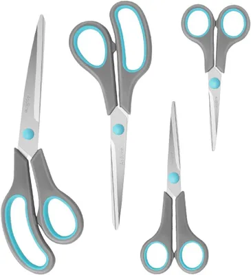 Imagen del producto de Juego de tijeras, de 4 piezas, con hojas de acero inoxidable, mango ergonómico, de 14 a 25,5 cm, para uso doméstico y de oficina